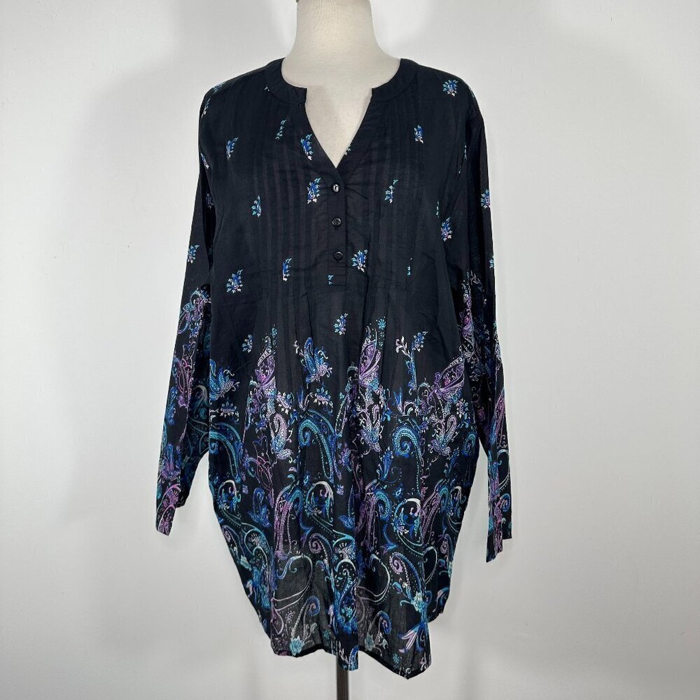 Vintage Collections Etc Women's Sz XXL Tunic Boho Hippie Floral Blouse Top New